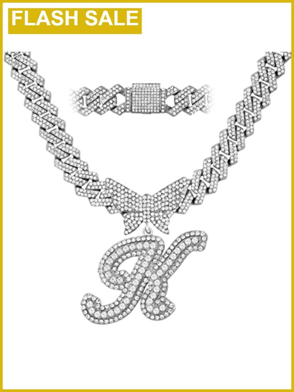 Cuban Link Chain Necklace 14MM Silver Initial K Butterfly Pendant Iced Out Hip